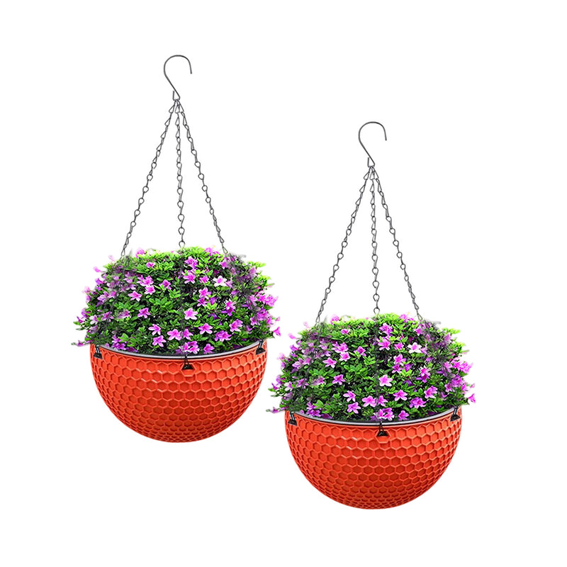 2X Red Small Hanging Resin Flower Pot Self Watering Reservoir