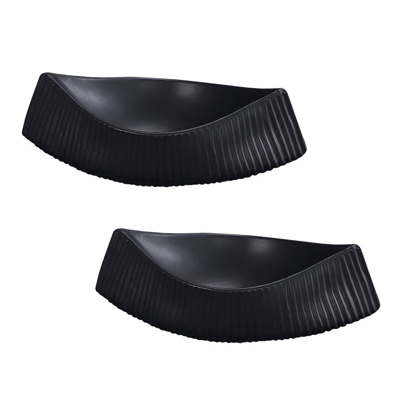 2X Ceramic Boat Shaped Serving Plate 37x12.5cm Black Decorative