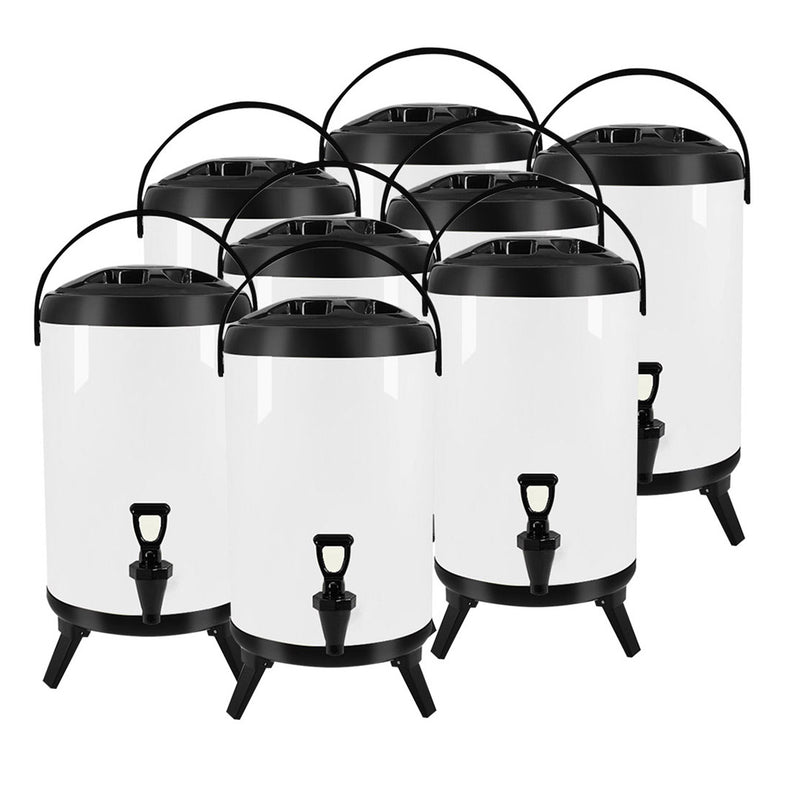 8X 14L Stainless Steel Insulated Hot Cold Beverage Dispenser With Faucet White