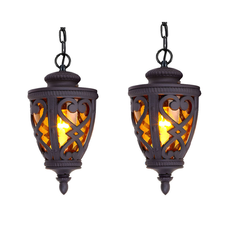 2X Aluminum Glass Chandelier Lantern 33cmx48cm Vintage Dark Brown