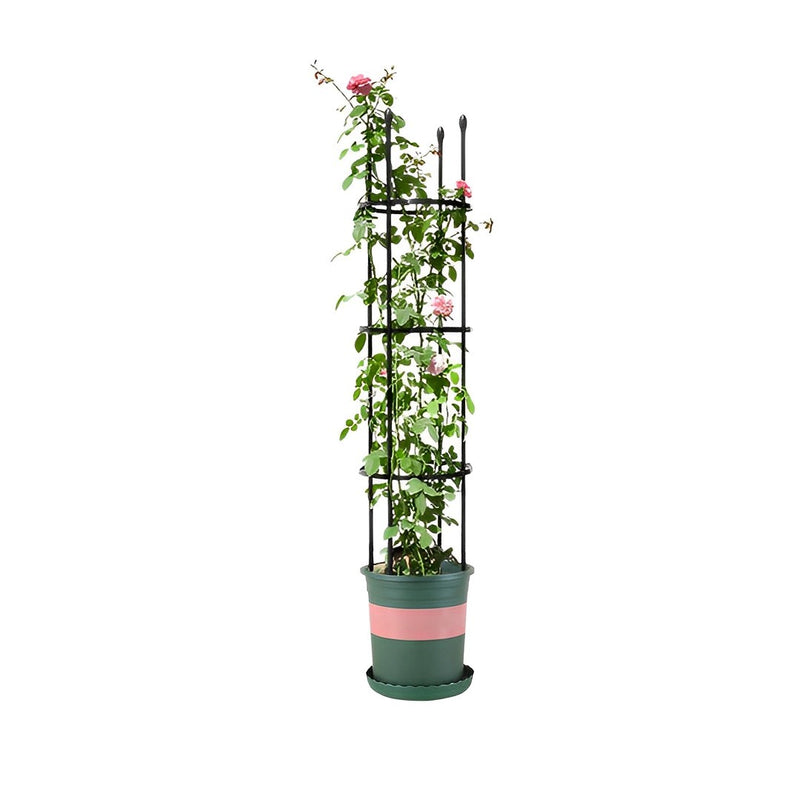 133cm 4 Bar Steel Plant Trellis Frame Stand Black Adjustable Rings Vine Support