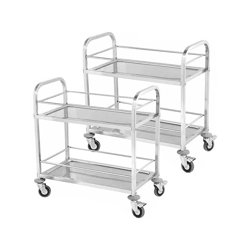2X 2 Tier Stainless Steel Utility Service Cart 85x45x90cm Locking Wheels