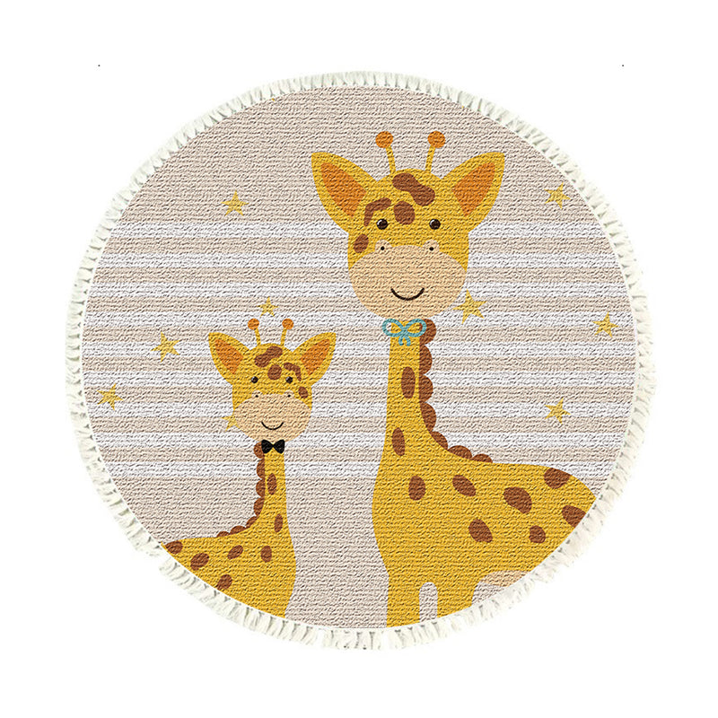 120cm Round Polyester Area Rug Cartoon Animal Non Slip Ultra Soft Multicolor