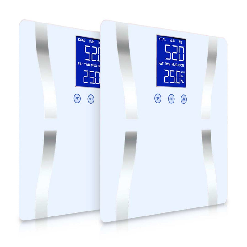 2X Glass Body Fat Scale LCD Digital Weighing for Bathroom Gym White 180kg Capacity