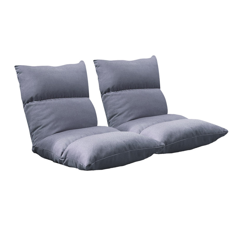 2X 5 Position Floor Lounge Recliner Chair Linen Fabric 108x53x15cm Grey