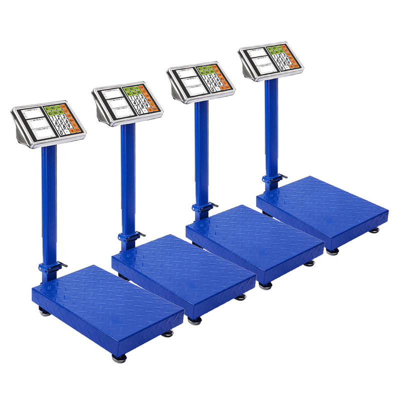 4X 150Kg Digital Platform Scale Stainless Steel Lcd Rechargeable Blue