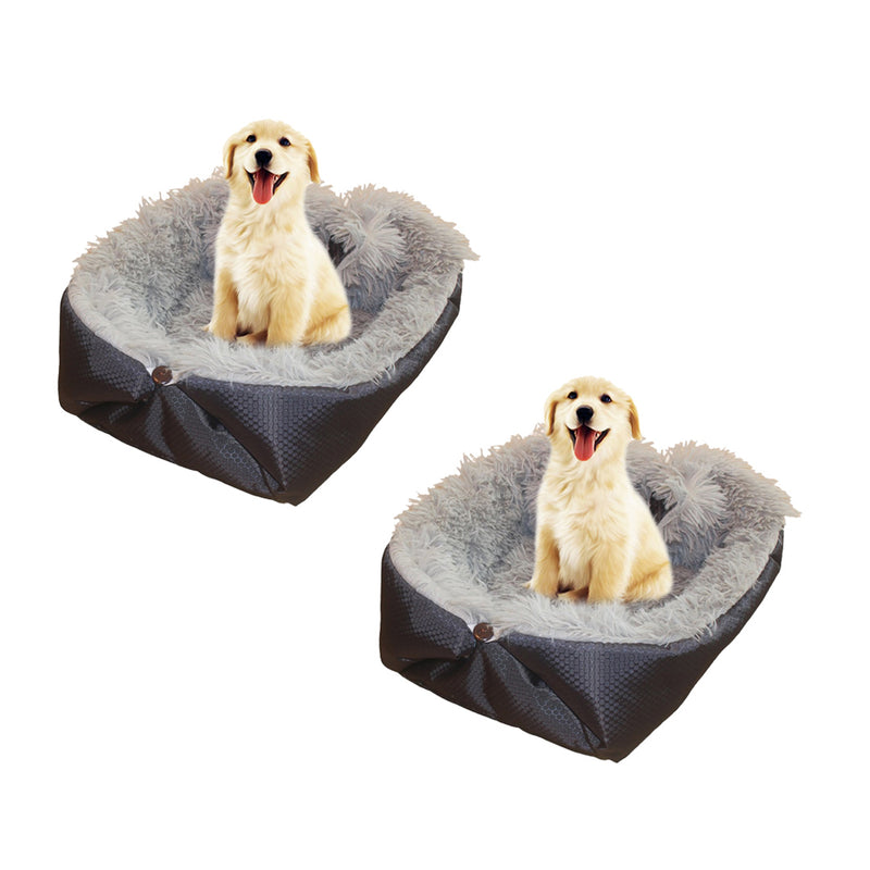 2X Dual Purpose Plush Pet Bed Cushion Mat Cloth 40cmx26cmx13cm Black Anti Slip
