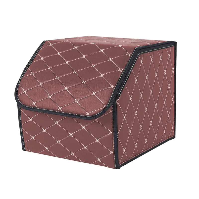 Car Trunk Leather Organizer 30cm Collapsible Portable Coffee Gold Stitch