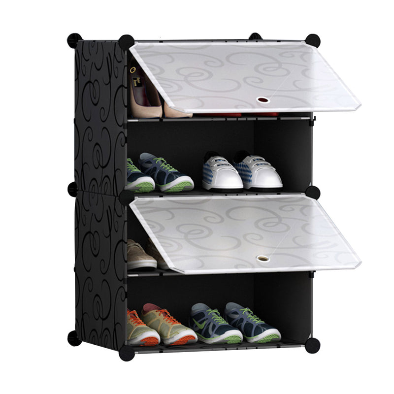 4 Tier Stackable Shoe Rack Polypropylene 45cm X 32cm X 65cm Black Cover