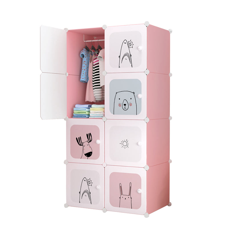 8 Cubes Pink Portable Wardrobe Polypropylene Panels Iron Wire Frame 75x37x146cm