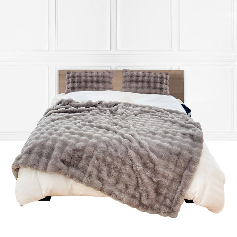 Plush Faux Fur Polyester Throw Blanket 200x230cm Grey Super Soft