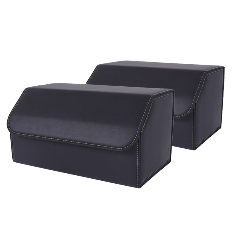 2X Leather Collapsible Car Boot Organizer Box 55x30x30cm 10kg Black