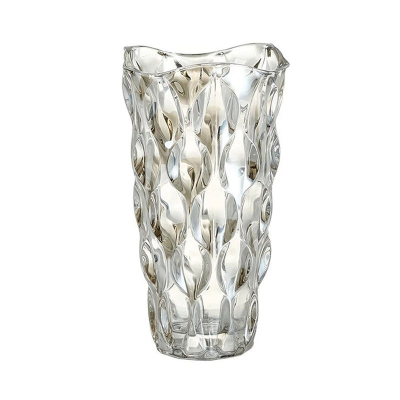 Hand Blown Thick Glass Vase 29cm Tall Slim Clear With Pink Hue