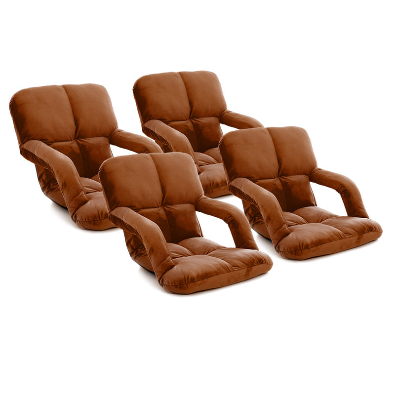 4X Foldable Floor Lounge Recliner Chair Flannel Adjustable Armrest Coffee