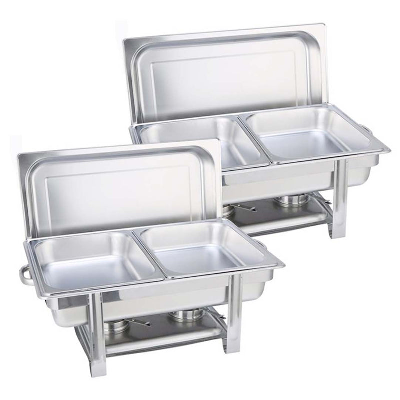 2X Stainless Steel Double Tray Chafing Dish Food Warmer 2X4.5L Catering Buffet