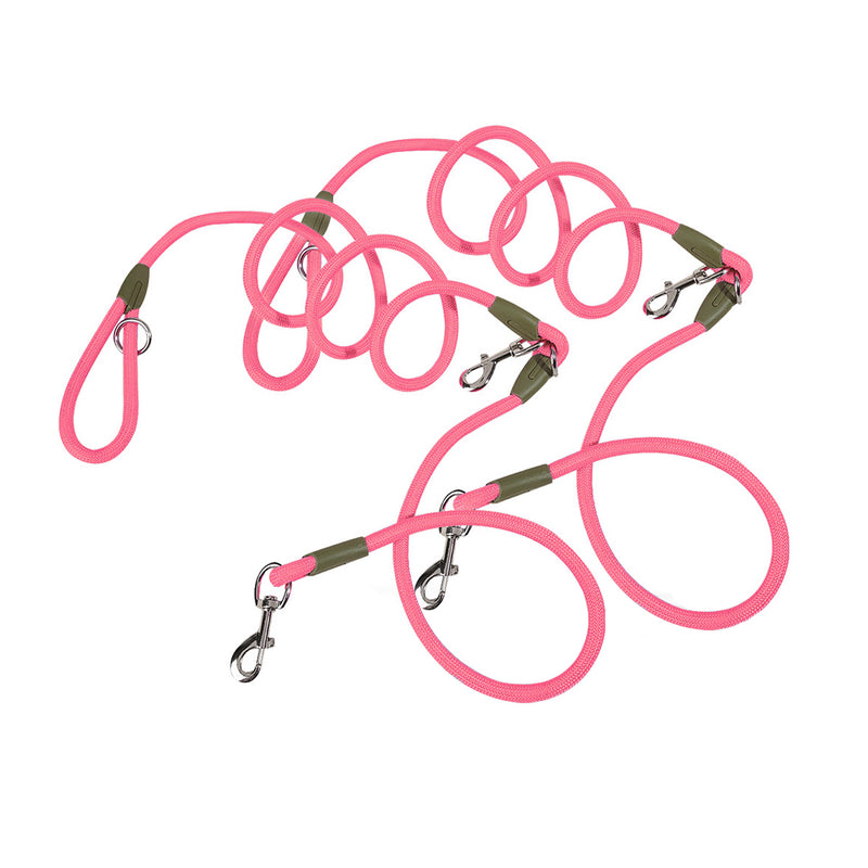 2X 220cm Polyester Double Ended Rope Leash Hands Free 360 Swivel Pink For Dogs