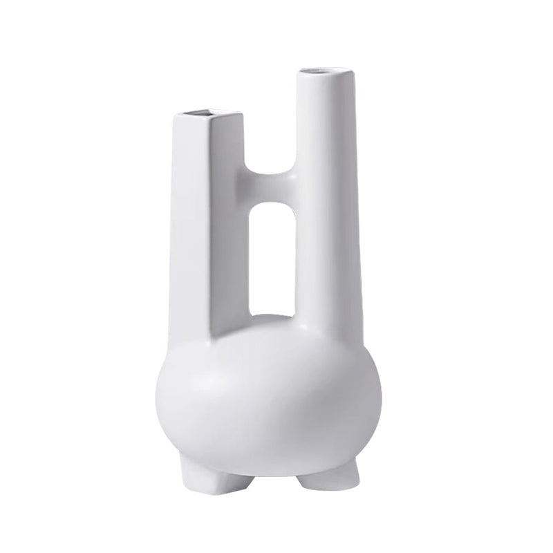 Modern Minimalist Geometric Ceramic Vase Double Tube 20.5x36.5cm White