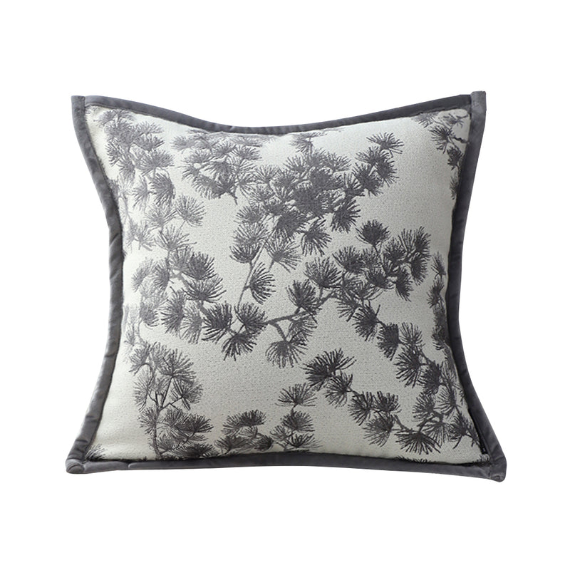 Off White Polyester Throw Pillow 45cm Square Wide Border Branch Pine Needle