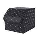 Leather Car Boot Organizer Foldable Collapsible Storage Box Black Gold Stitch Small
