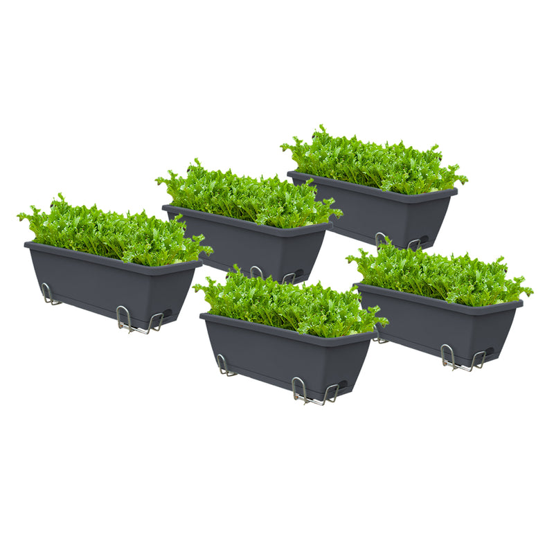 Black Rectangular Planter 49.5cm Plastic Herb Vegetable Garden Box Set of 5