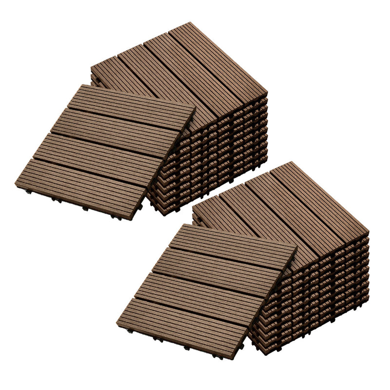 2X 11 Pcs Wooden Composite Decking Tiles Dark Chocolate 30x30x2.2cm Interlocking