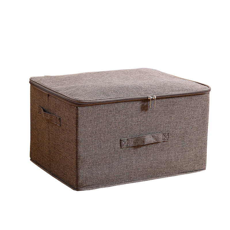 Large Foldable Storage Box 45cmx35cmx25cm Polyester Cotton Coffee Double Zipper