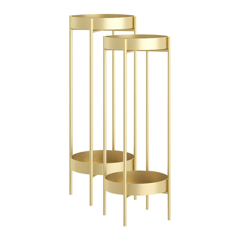 2X 2 Tier 80cm Gold Metal Plant Stand With Enamel Pots Corner Display