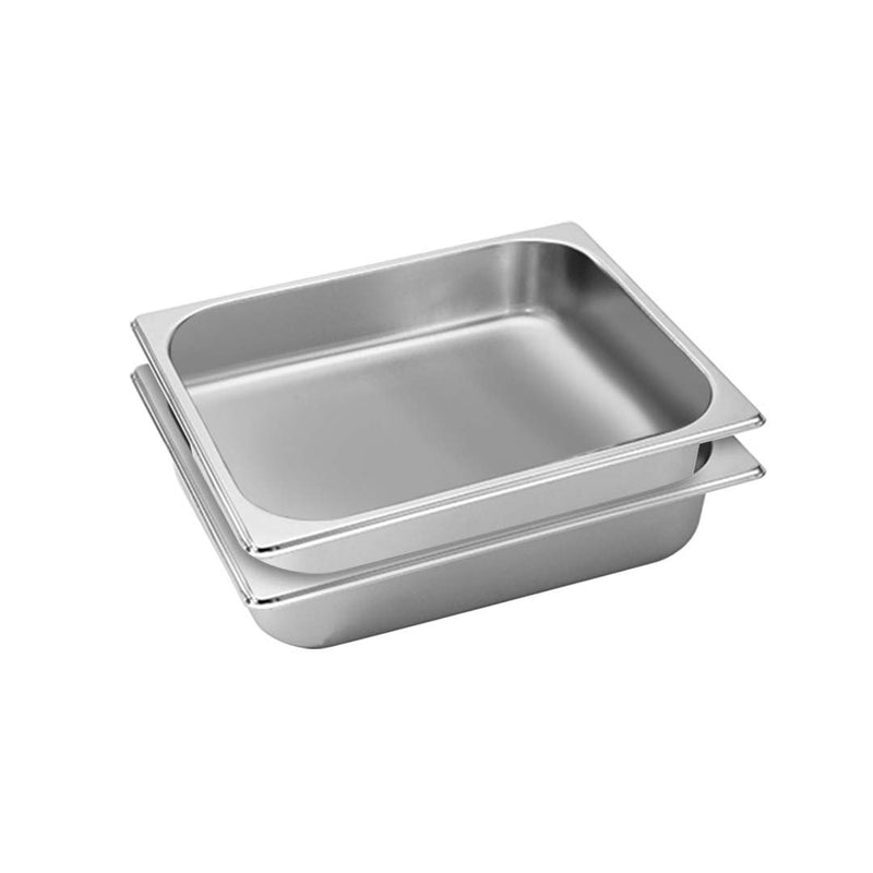2X Full Size Stainless Steel GN Pan 6.5cm Deep Anti-Jam Stackable Tray