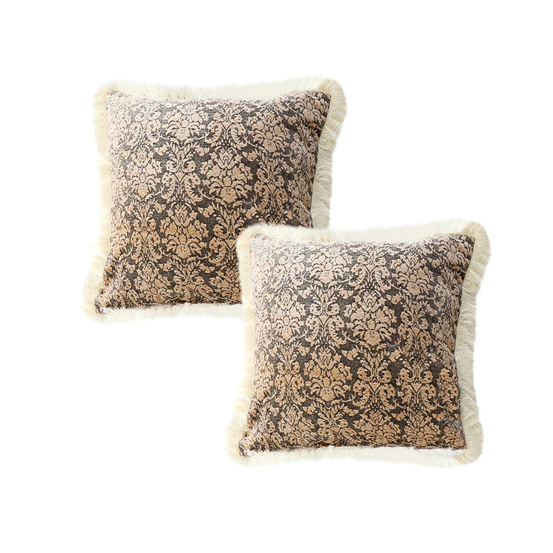2X 45cm Square Velvet Throw Pillow 15cm Thick Dark Floral Tassel