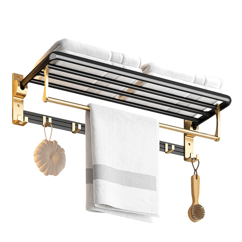 Wall Mounted Towel Holder Aluminum 63cm Black Gold Waterproof Rust Proof Rail