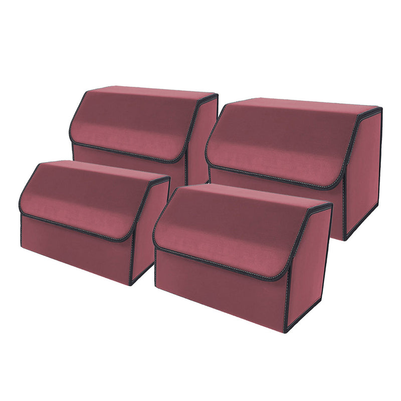 4X Leather Car Boot Organizer 40x30x30cm Foldable Collapsible Red With Divider