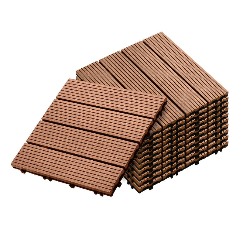 11 pcs Wooden Composite Decking Tiles 30X30X2.2cm Red Brown Slip Resistant
