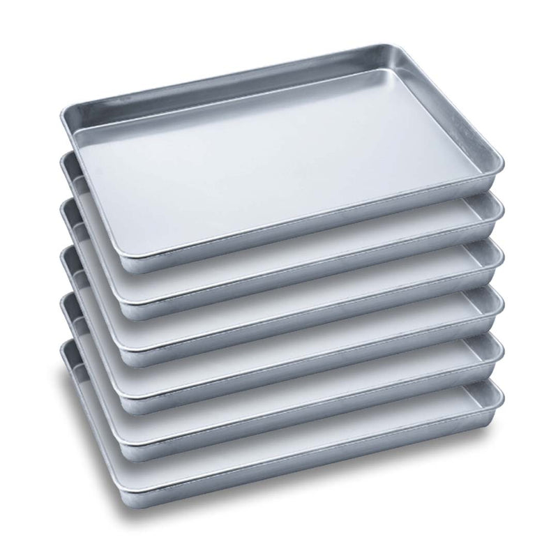 6X Aluminium Gastronorm Baking Tray 60x40x5cm Seamless Inclined Edge