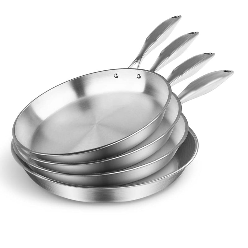 4X Stainless Steel Frying Pan Set Induction Cookware Heat Resistant Handle