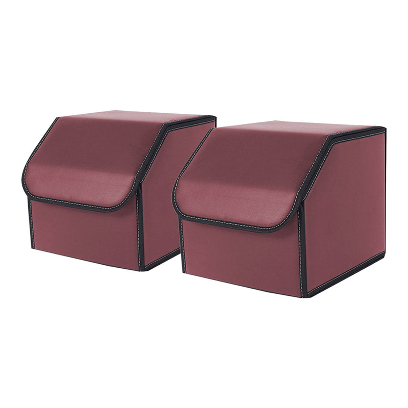 2X Leather Car Boot Organizer Small 30X30X30Cm 10Kg Capacity Foldable Red