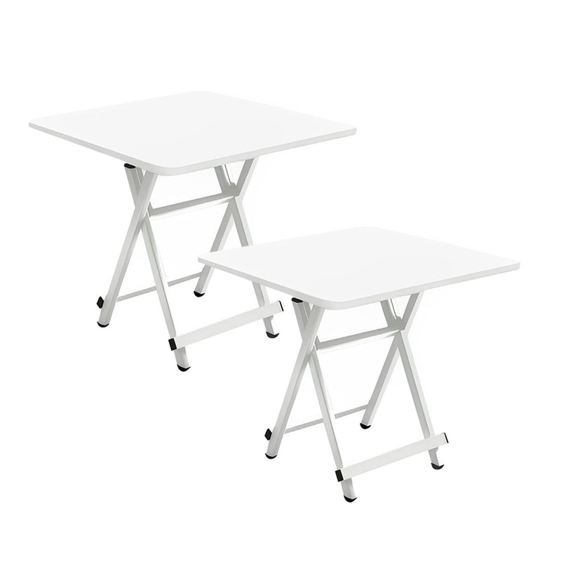 2X White Square Dining Table MDF Top Aluminum Legs 60x60x70cm Portable