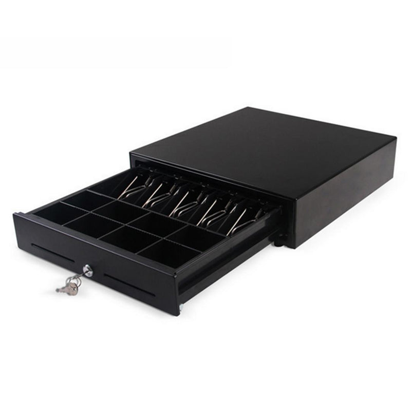 Black Heavy Duty Cash Drawer 4 Bills 8 Coins 3 Lock Options Steel POS 410