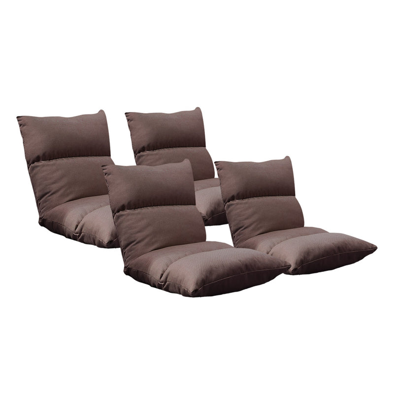 4X Floor Recliner Chair Padded Linen Adjustable Folding 108x53x15cm Coffee