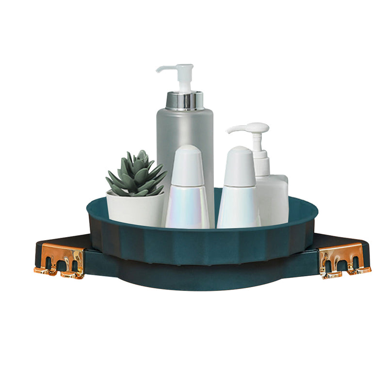 360 Degree Wall Mounted Adhesive Rotating Bathroom Corner Shelf Green 27.5cm