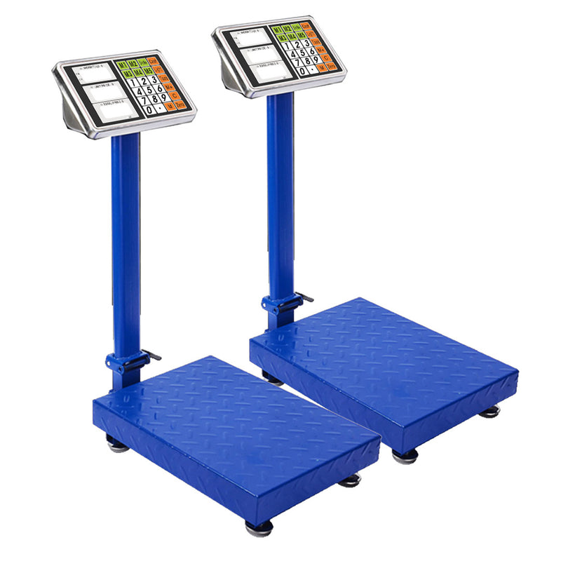 2X 300kg Digital Platform Scale 50g Increments Stainless Steel Blue LCD Display