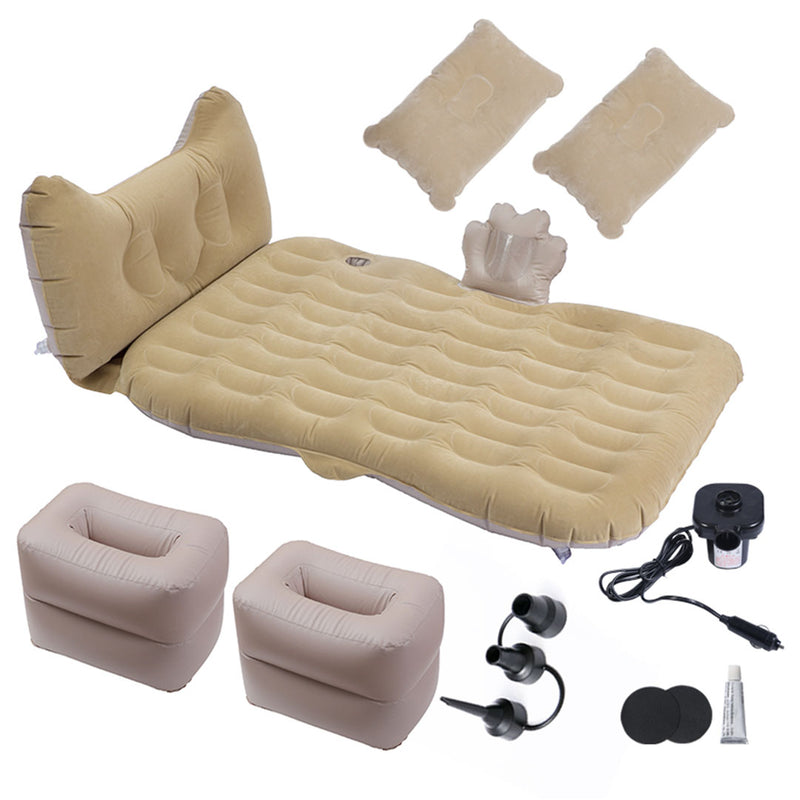 Inflatable Car Mattress Beige Honeycomb Pvc Flocking 135x80x10cm Portable Travel