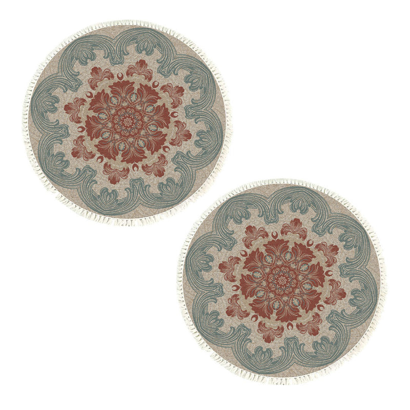 2X 90cm Round Mandala Area Rug Polyester Fiber Anti Slip Backing Multicolor