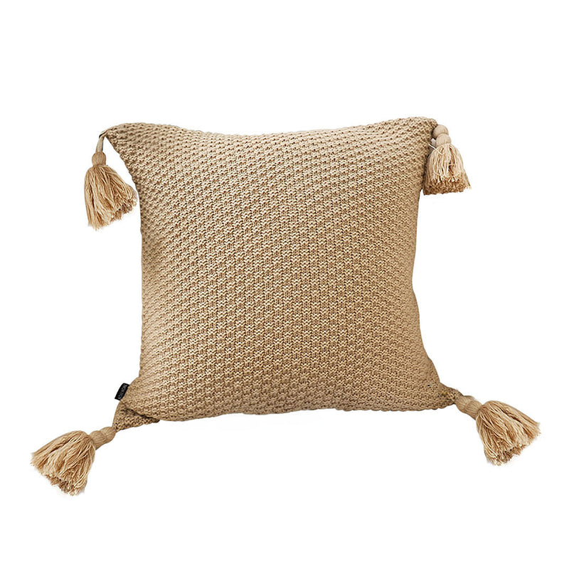 50x50cm Light Brown Velvet Throw Pillow Plush Tassel Accents 15cm Thick
