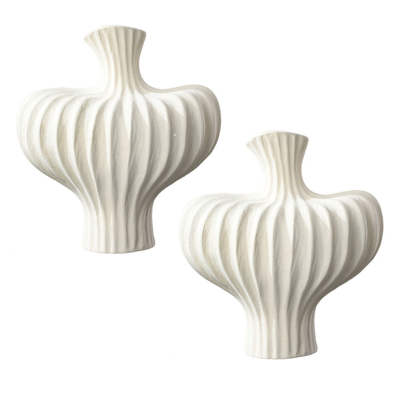 2X Handmade Large Ceramic Ornament Vases 28X30Cm Matte White Countertop Decor
