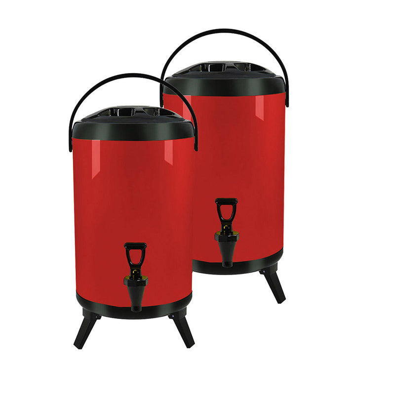 2X 8L Stainless Steel Insulated Milk Tea Beverage Dispenser With Faucet Red