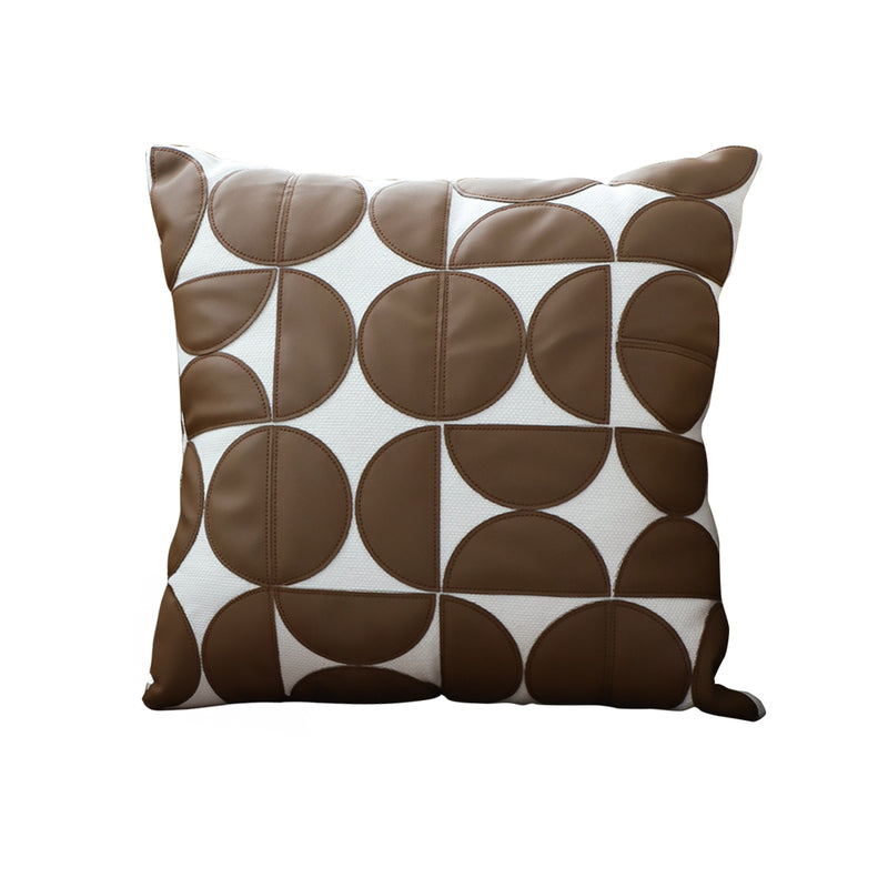 Brown Leather Square Pillow 45cm Half Moon Patchwork Decorative Cushion