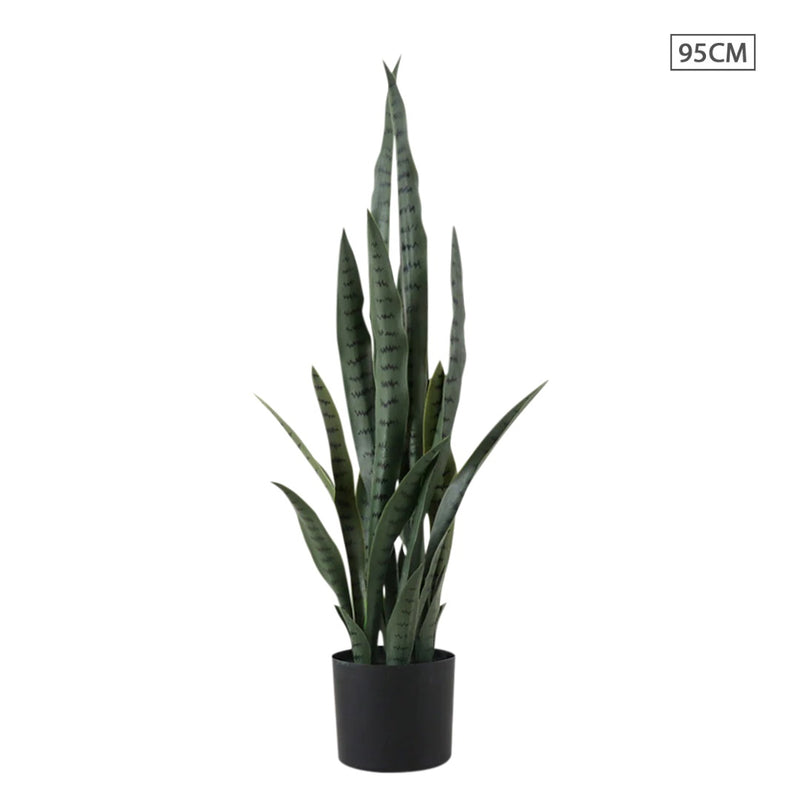 95cm Sansevieria Snake Artificial Plant Black Plastic Planter 12Pcs Leaves Green
