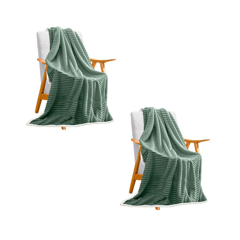 2X Light Green Flannel Throw Blanket Warm Cozy Double Sided Thick Fleece Coverlet