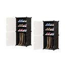 2X 4 Tier Shoe Rack Organizer Portable Black 42x32x95cm Stackable Storage