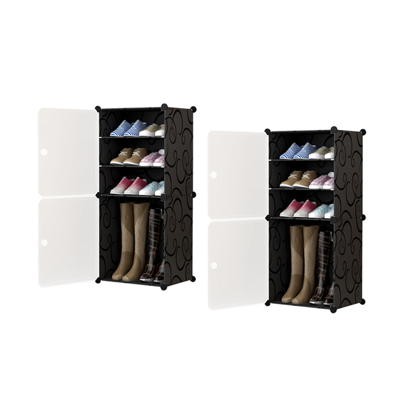 2X 4 Tier Shoe Rack Organizer Portable Black 42x32x95cm Stackable Storage